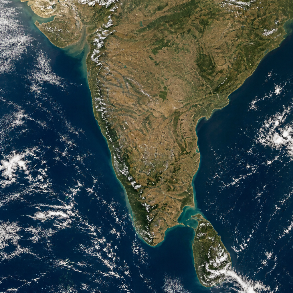 Satellite view of South India with Telangana highlighted